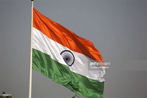 India New Delhi National Flag Flying From Flagpole High Res Stock Photo