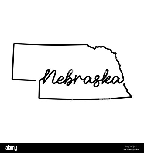 Nebraska Us State Outline Map With The Handwritten State Name