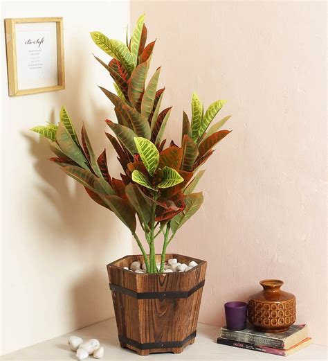 Buy Green Decorative Artificial Croton Floor Plant Without Pot By