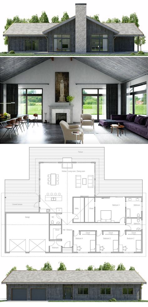 Three Different Views Of The Inside And Outside Of A House With Floor