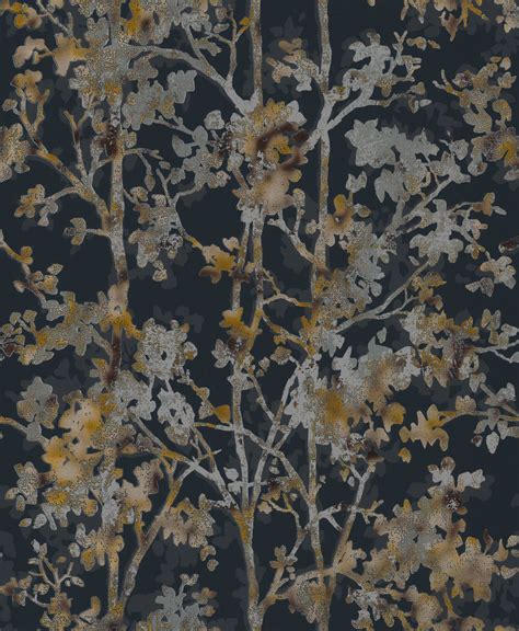 Shop Sample Shimmering Foliage Wallpaper In Blackmulti From The Modern