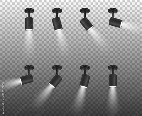 Vector Realistic 3d Black Spotlights Set In Different Slopes Closeup