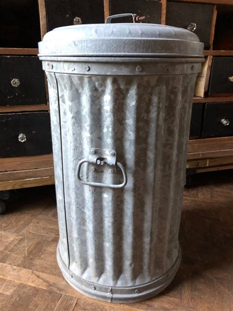 Vintage Industrial Garbage Can With Lid Municipal City Trash Can