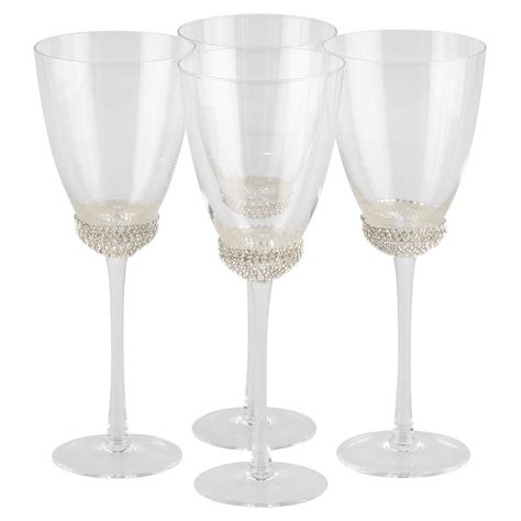 Pack Of 4 Silver Diamante Wine Glasses