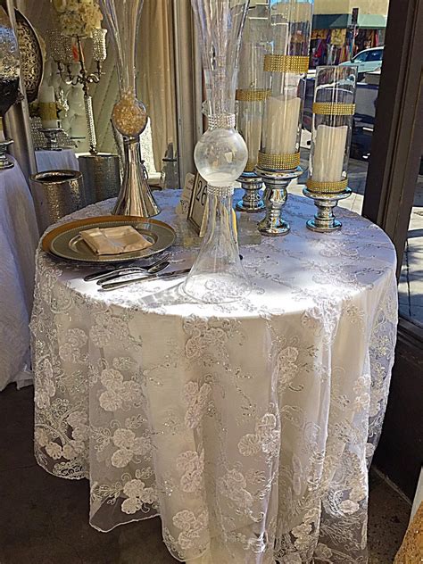 Vintage Wedding Tablecloth White Embroidered Lace With Silver Etsy