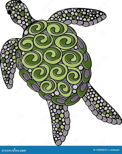 Hand Drawn Vector Ornate Turtle Illustration Stock Vector