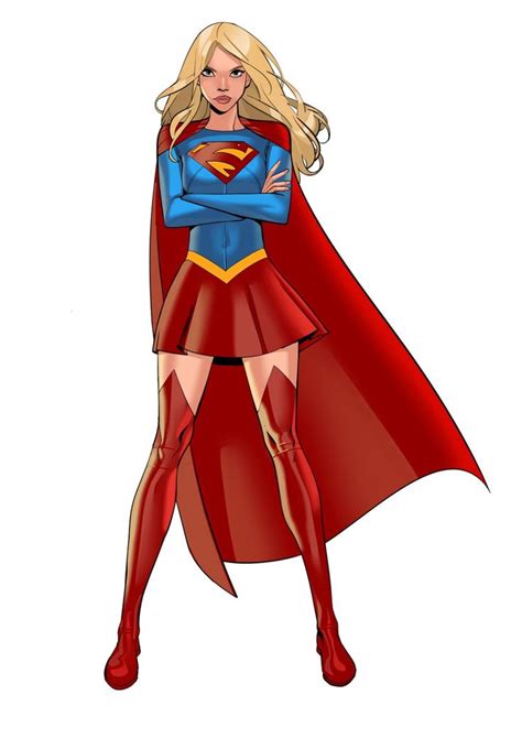 A Woman Dressed As A Supergirl Standing With Her Arms Crossed And