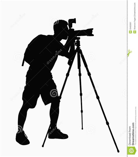 Silhouette Of Man Taking Pictures With Camera On Tripod Stock Image