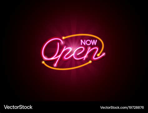 Now Open Neon Sign Fluorescent Royalty Free Vector Image