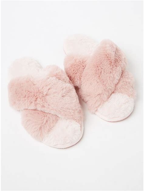 Pink Faux Fur Slider Slippers Women George At Asda