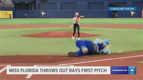 miss florida usa 2023 caroline dixon throws first pitch at rays game