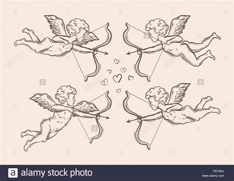Hand Drawn Sketch Classic Cupid Angel Vector Illustration Stock