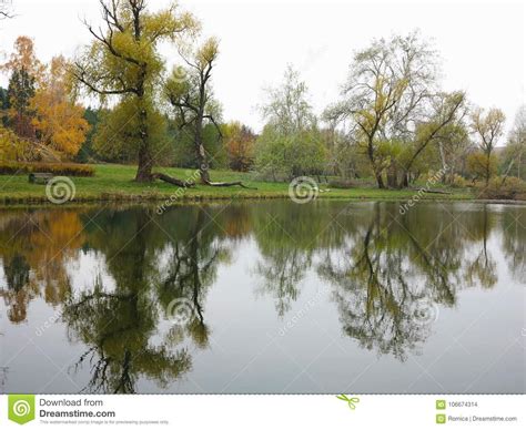 Autumn Landscape With Colorful Forest Lake And Reflectio Stock Photo