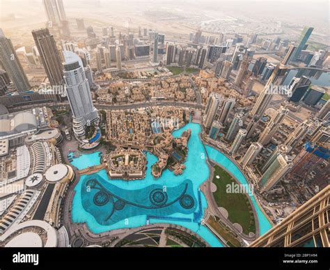 Dubai Fountain And Downtown Area View From From Burj Khalifa In Early