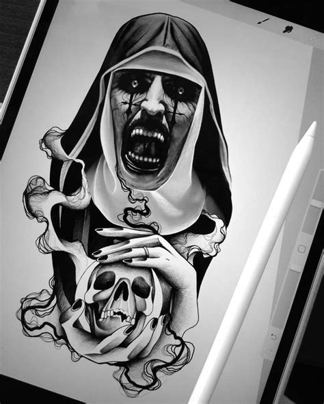 Sketch For Tattoo In The Form Of A Cursed Nun Satanic Tattoos Evil