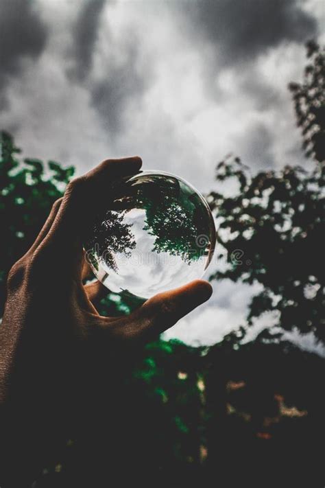 Person Holding A Crystal Ball With The Reflection Of Beautiful Green