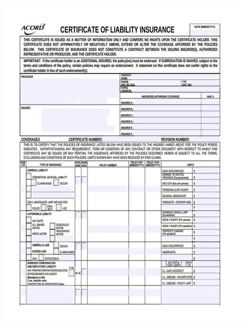 Free Fillable Certificate Of Insurance Form Printable Forms Free Online