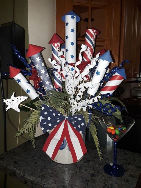 Diy Red White And Blue Fireworks Centerpiece Patriotic Centerpieces
