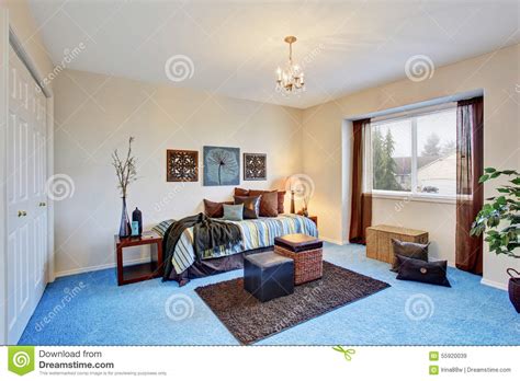 Georgous Living Room With Bright Blue Carpet Stock Image Image Of