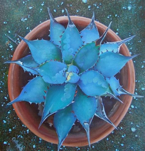 Original Painting Of Aloe Vera Plant Green And Blue Garden Etsy