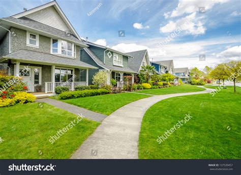 A Perfect Neighborhood. Houses In Suburb At Spring In The North America