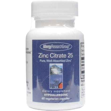 Zinc Citrate 25 Mg 60 Caps Allergy Research Group — Blue Sky Vitamin