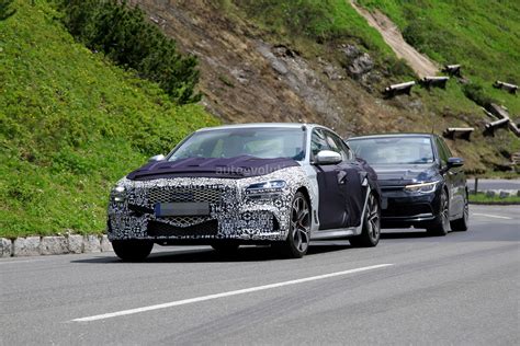 2021 Genesis G70 Facelift Photographed With Kia Stinger Wheels Brembo