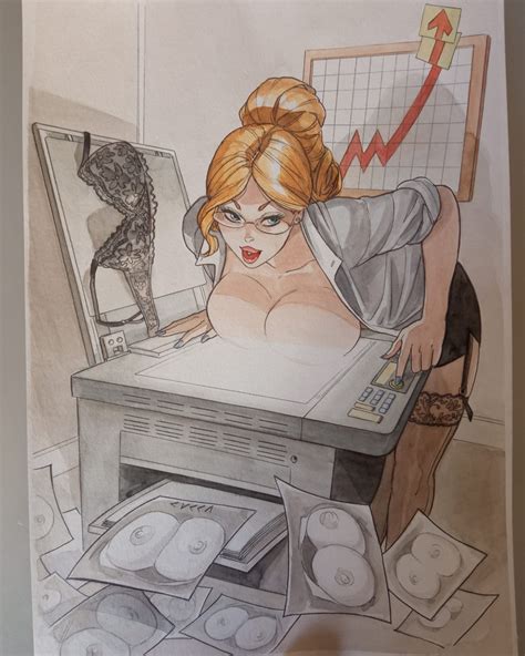 Rule 34 Blonde Hair Copy Machine Glasses Office Lady Photocopier Photocopying Breasts Red
