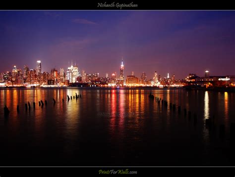Panoramic Skyline Of Manhattan From Weehawken At Night © Nishanth