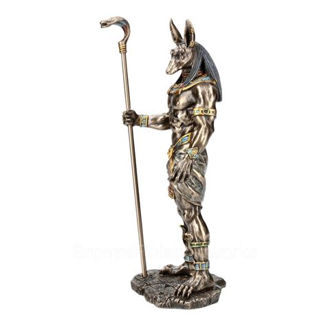 anubis holding cobra head scepter bronze finish statue sculpture