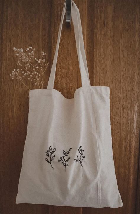 Wildflowers Embroidered Tote Bag Handmade Cute Minimalist And Simple