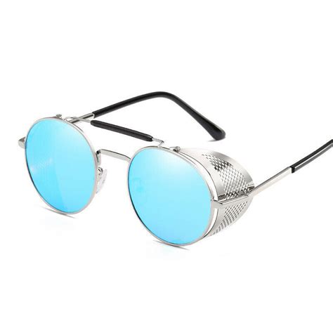 Vintage Round Steampunk Sunglasses Retro Gothic Side Shield Metal Frame
