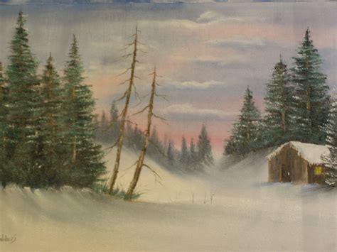Winter Cabin 22 X 16 Oil Painting By C Walters Landscape Paintings
