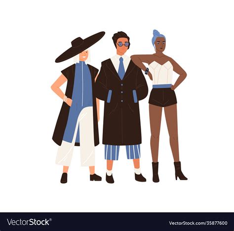 Male And Female Eccentric Fashion Models Posing Vector Image