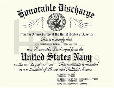 Honorable Discharge Certificate Us Navy Hand Prop Room