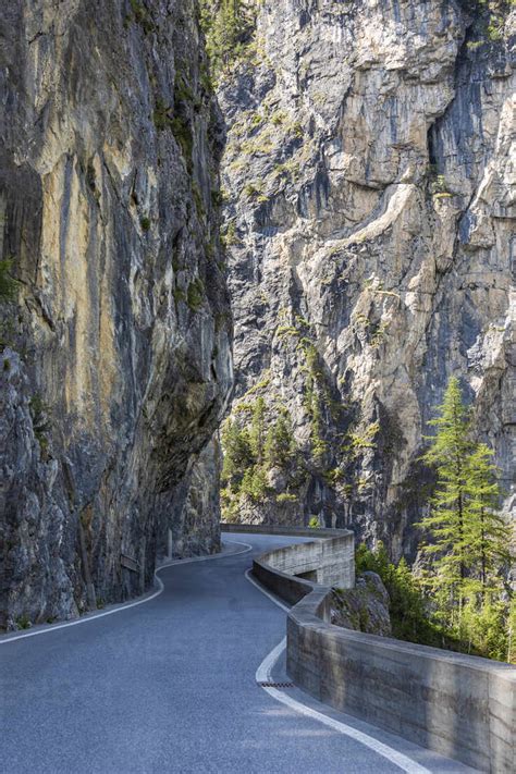Switzerland Canton Of Grisons Winding Albula Pass Road Stock Photo