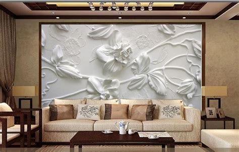 Simple European Elegant White Flowers 3d Murals Wallpaper For Living