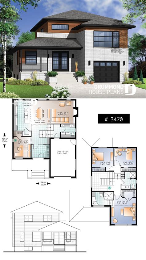 Find 2 story contemporary designs, open layout mansion blueprints & more! house plan Aldana No. 3470 (With images) | Sims house ...