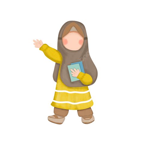 Illustration Of Hijab Girl Holding Books Hijab Girl Books PNG Transparent Clipart Image And