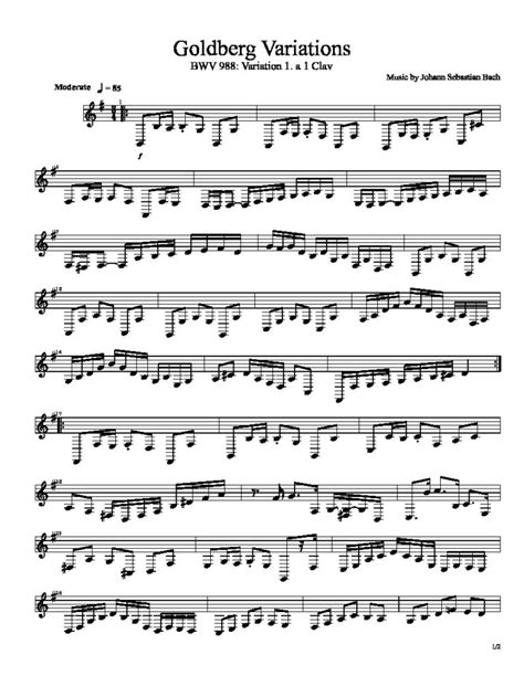 Bach Johann Sebastian Bwv 988 Goldberg Variation 1 Guitare 2