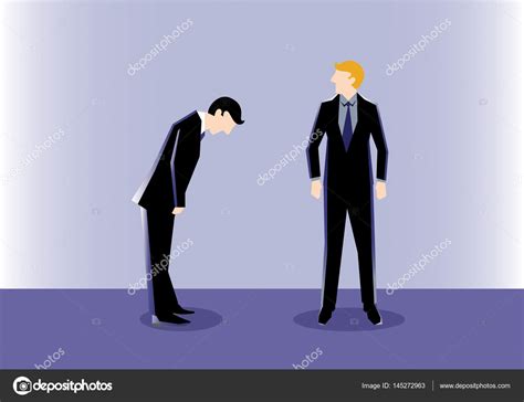 Business Illustration Of A Businessman Bow To His Leader As A Symbolism