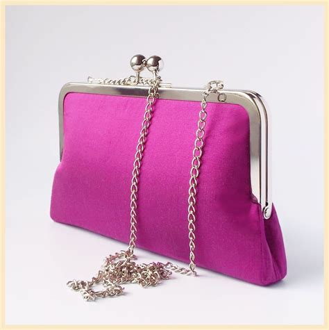 Pink Evening Bag Clutch Bag With Chain Fuchsia Pink Silk Etsy