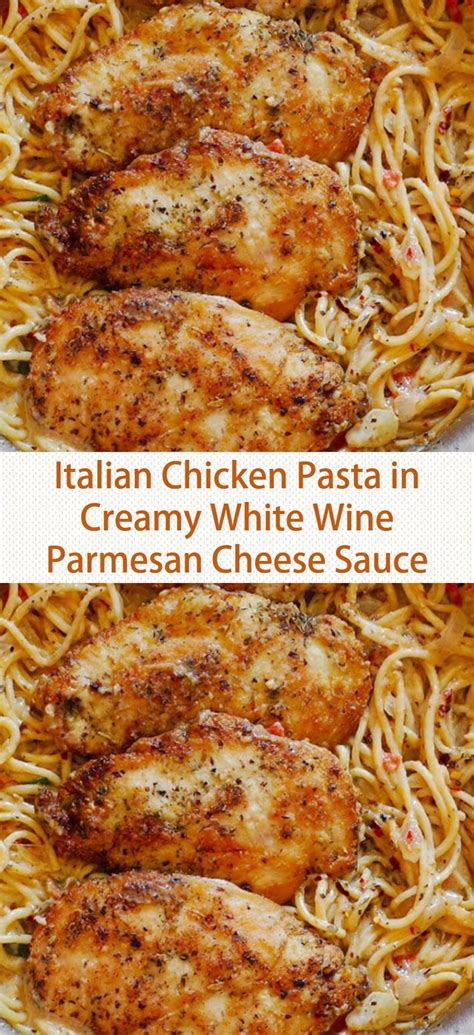 Italian seasoning, white wine and parmesan cheese come together as one to flavor this creamy chicken pasta combination. Italian Chicken Pasta in Creamy White Wine Parmesan Cheese ...