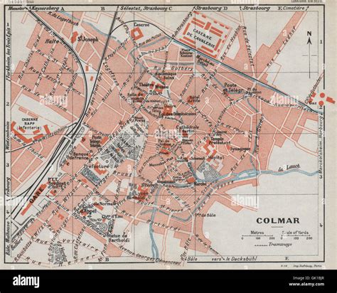 COLMAR Vintage Town City Ville Map Plan Carte Haut Rhin Stock
