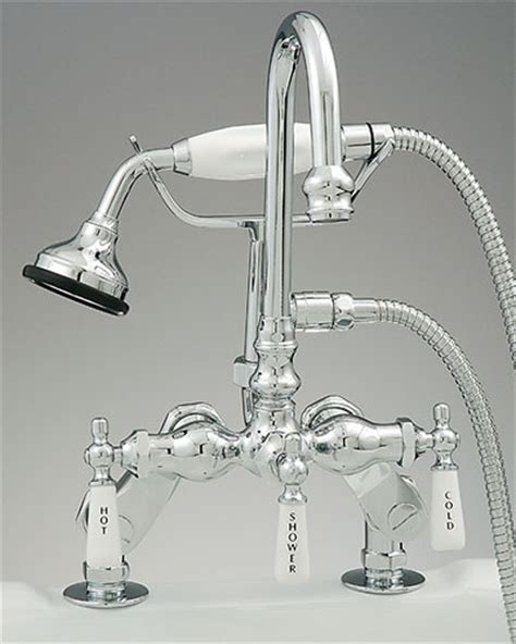 Looking to upgrade your vintage bathtub faucet? Old-Fashioned Deck Mount Tub Faucets with Hand-Held Shower
