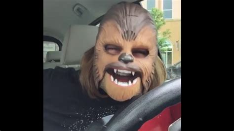 new chewbacca mask causes woman to laugh hysterically feel