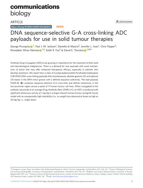 Pdf Dna Sequence Selective G A Cross Linking Adc Payloads For Use In