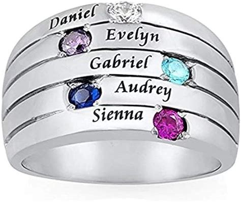 Engraved Mothers Ring Personalized Name Ring With Birthstones