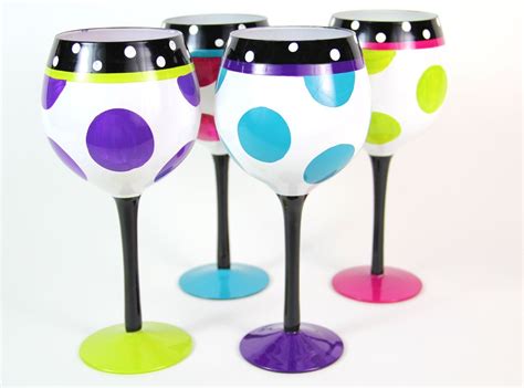 Polka Dot Wine Glasses Hand Painted Glassware Painted Wine Glasses Dots Decorated Wine Glasses