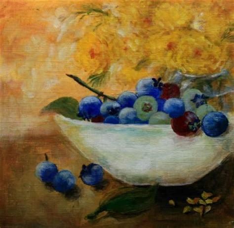 Daily Paintworks Blueberries In A White Bowl By Jean Nelson